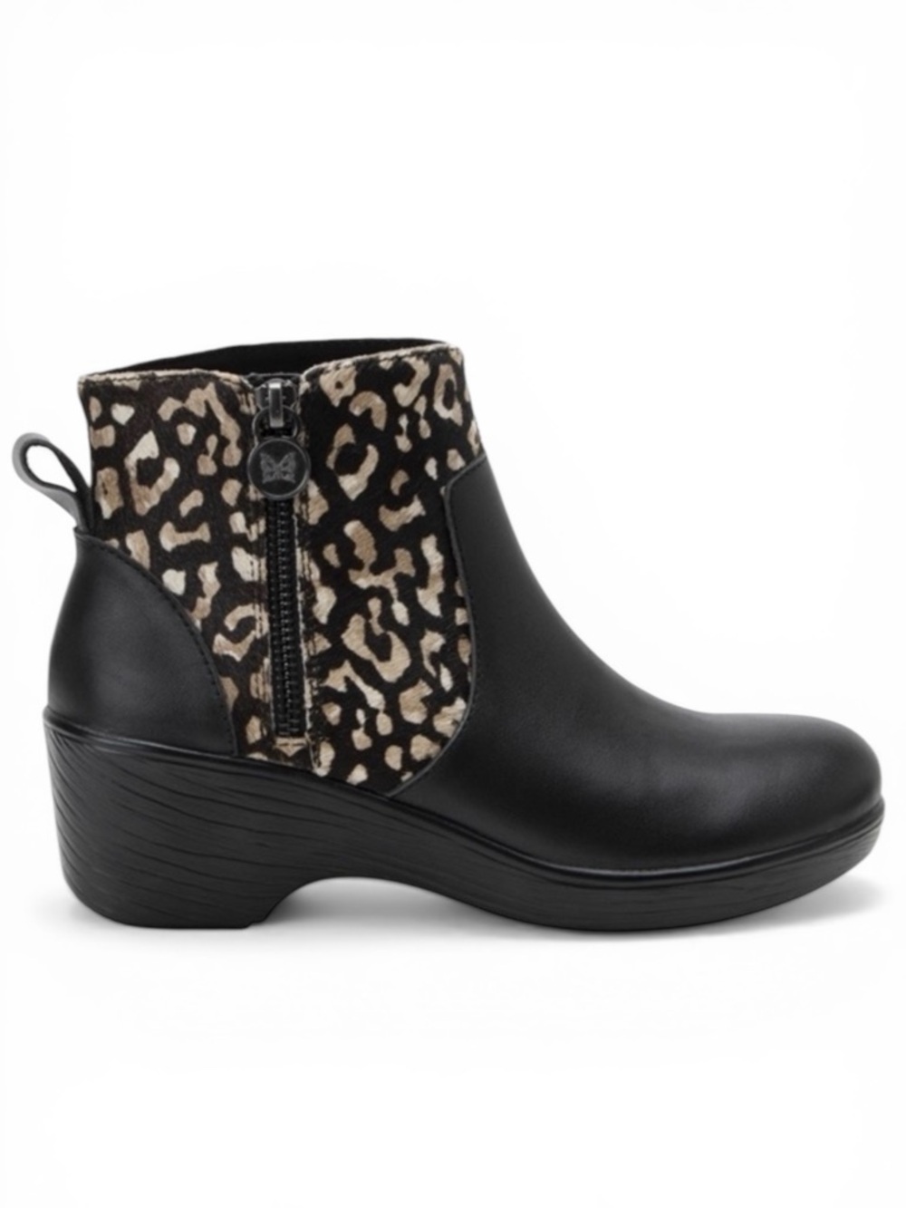Alegria Serina Tundra Black Leather Block Heel Ankle Booties Size 38/ US 8-8.5